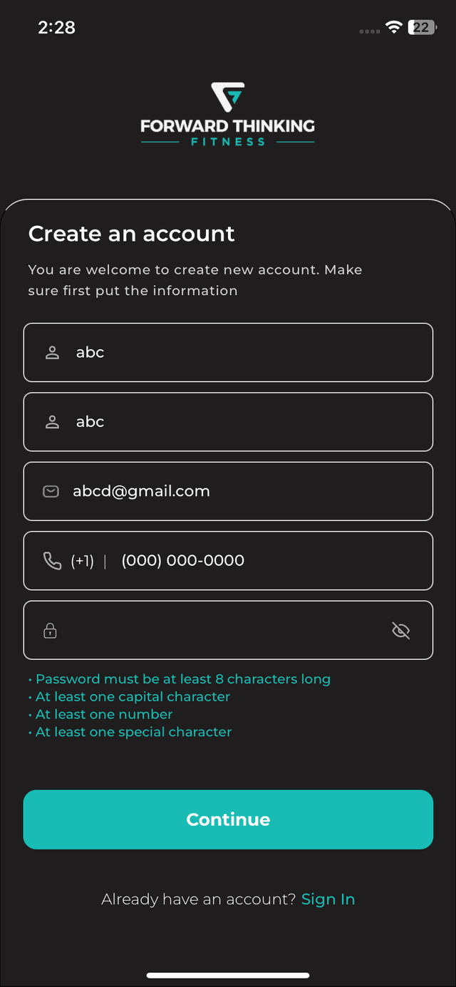 Login Screen 1